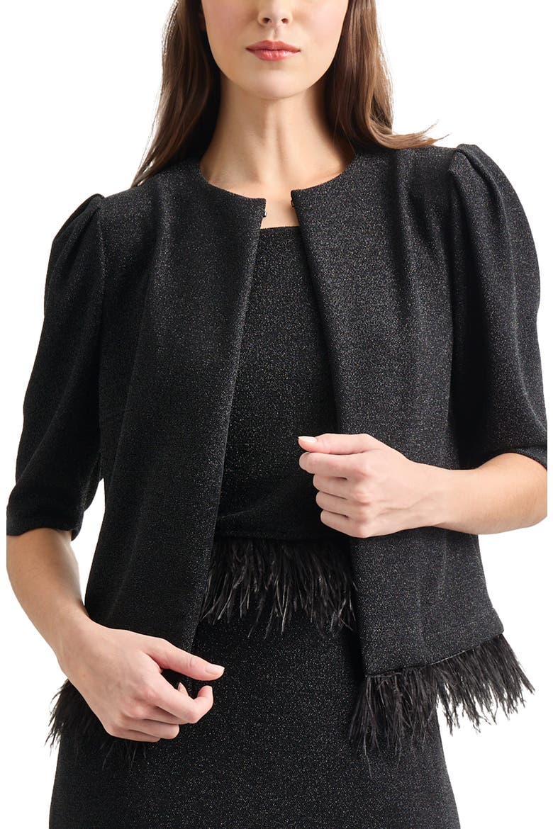 Sparkle Feather Trim Jacket, Main, color, BLACK