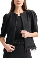 Misook Sparkle Feather Trim Jacket