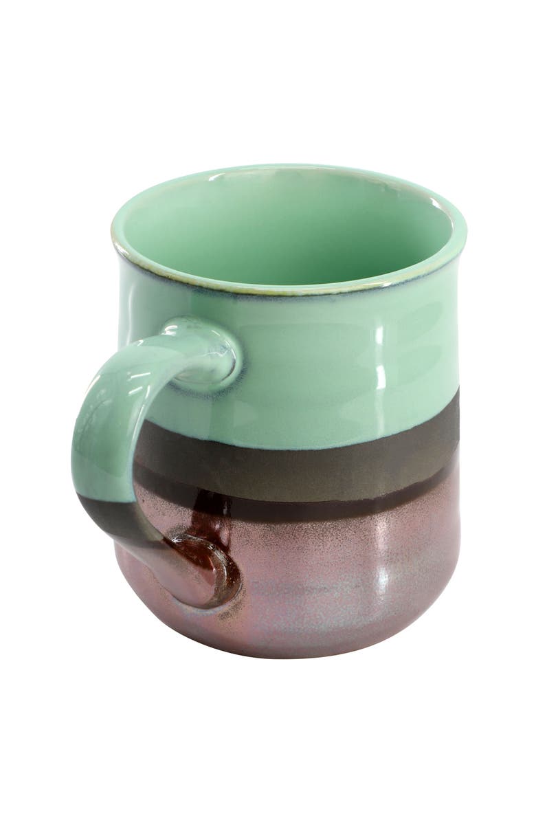 Gibson Home Copper Tonal 4 Piece 18 Ounce Stoneware Cup Set in Celadon, Alternate, color, Blue