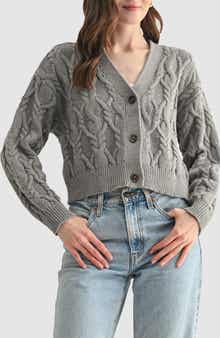 All in Favor Cable Crop V-Neck Cardigan
