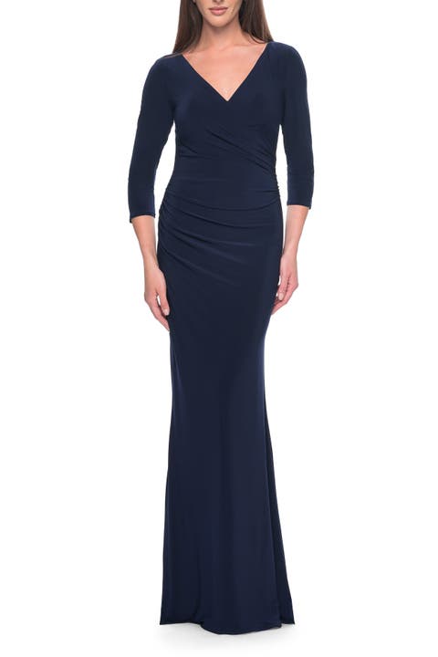Long Evening Dress with Wrap Style Neckline