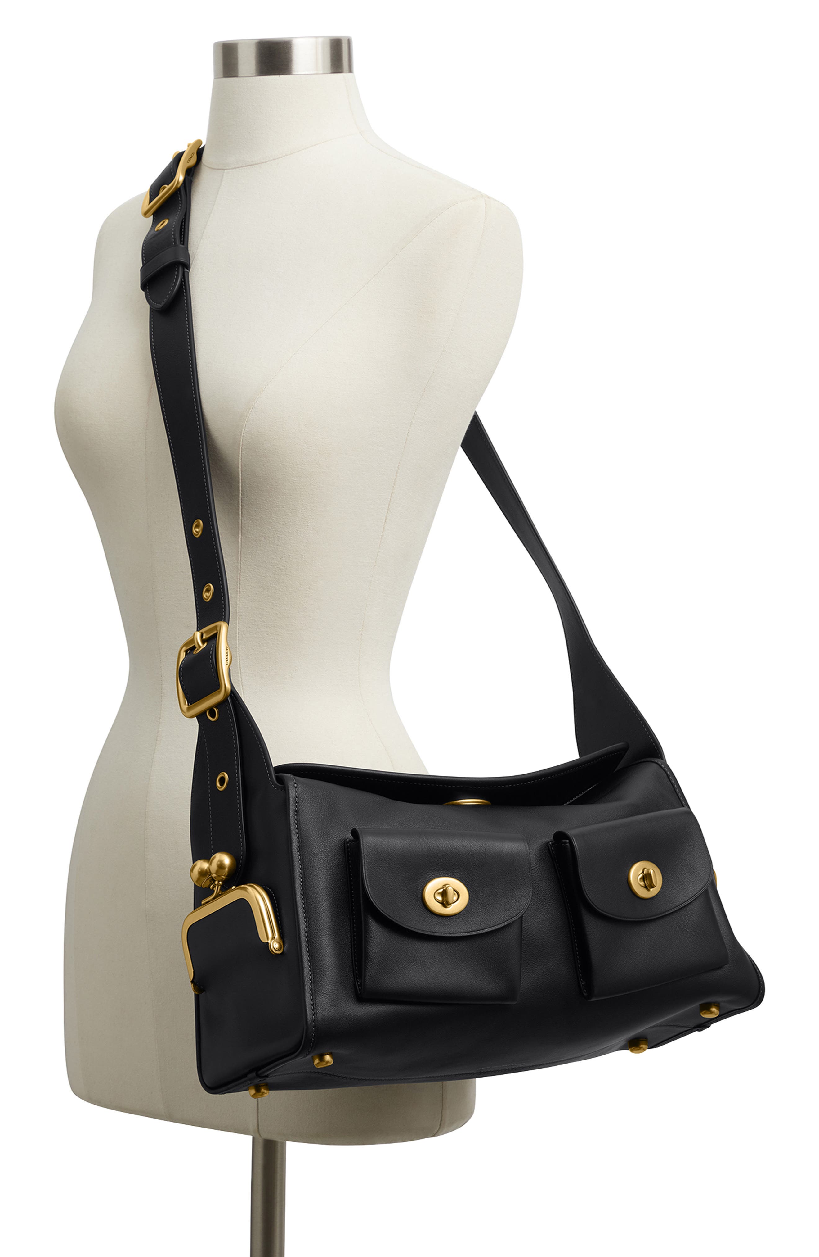 COACH Turnlock Haversack Leather Shoulder Bag, Alternate, color, 