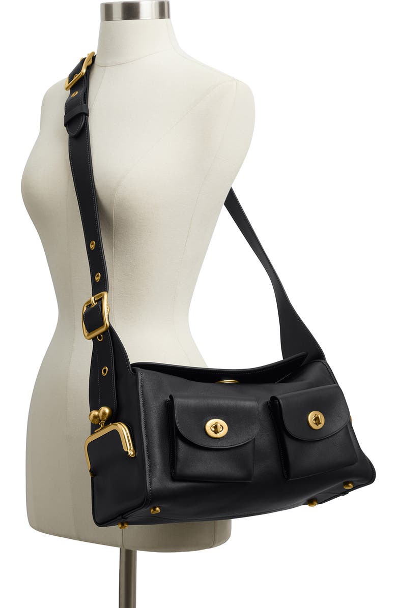 COACH Turnlock Haversack Leather Shoulder Bag, Alternate, color,