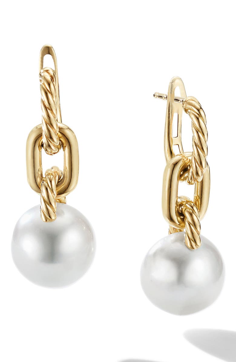 David Yurman Madison<sup>®</sup> 18K Gold Pearl Chain Drop Earrings, Main, color,