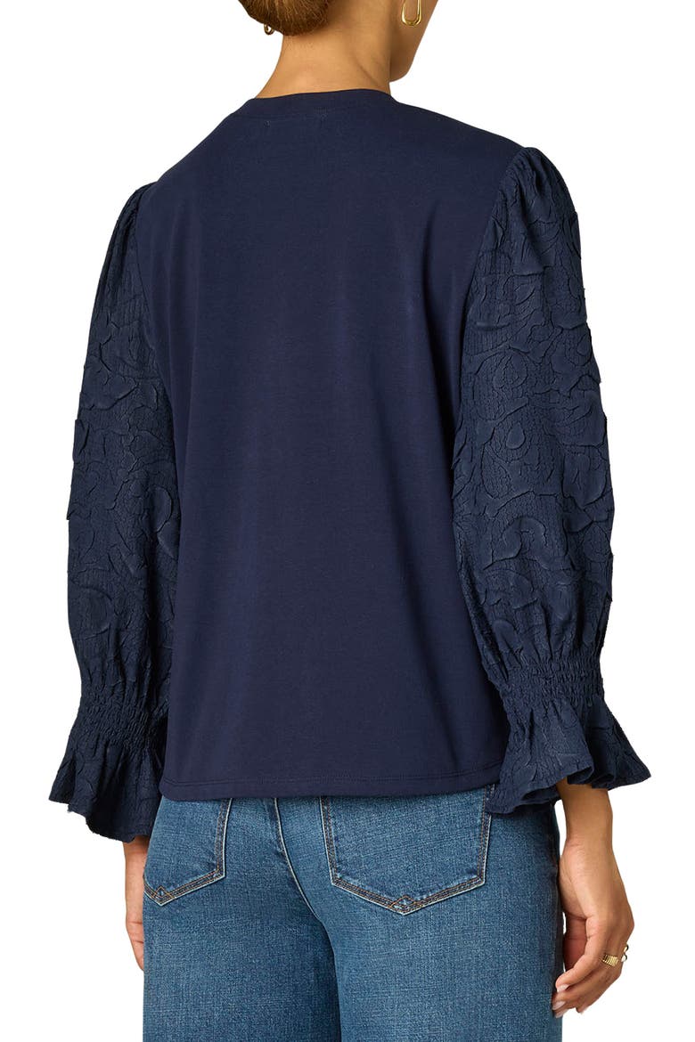 Mixed Media Smocked Sleeve Top, Alternate, color, MONACO BLUE