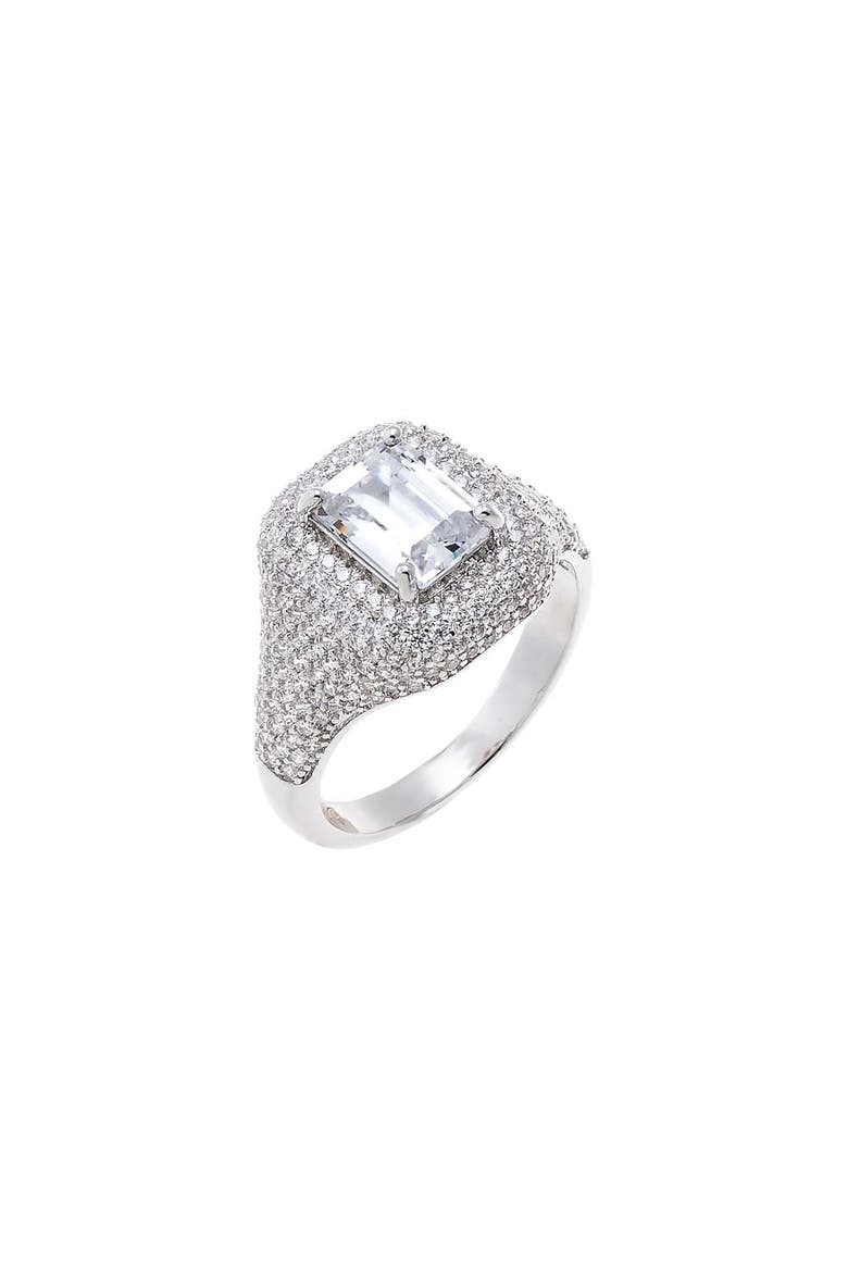 CZ Emerald-Cut Pavé Dome Pinky Ring, Main, color, Silver