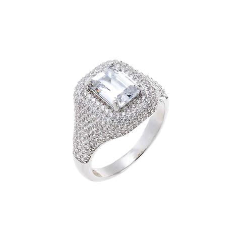 CZ Emerald-Cut Pavé Dome Pinky Ring