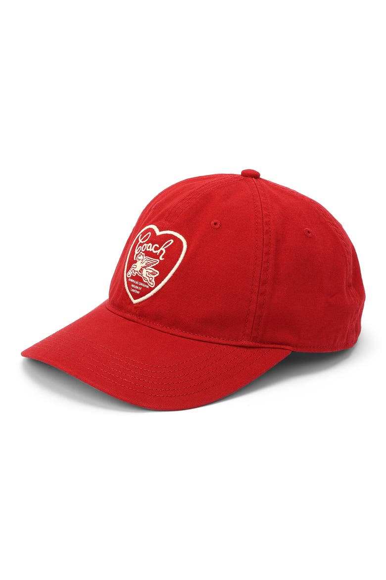 Peggy Heart Patch Cotton Twill Baseball Cap, Main, color, RED CHALK