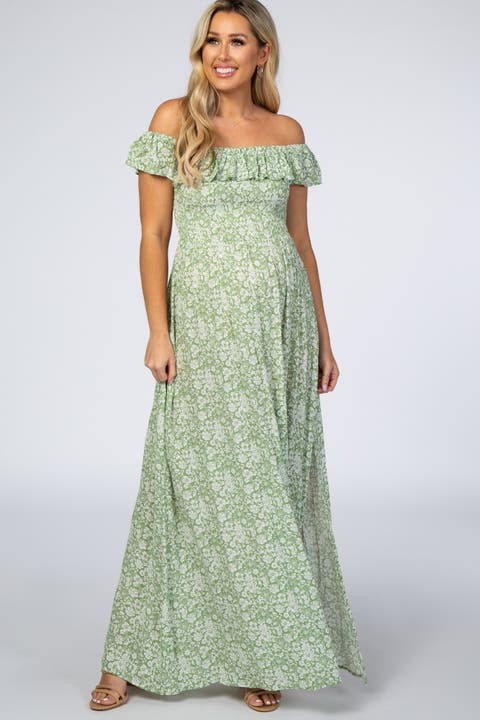 Floral Ruffle Off Shoulder Maxi Dress