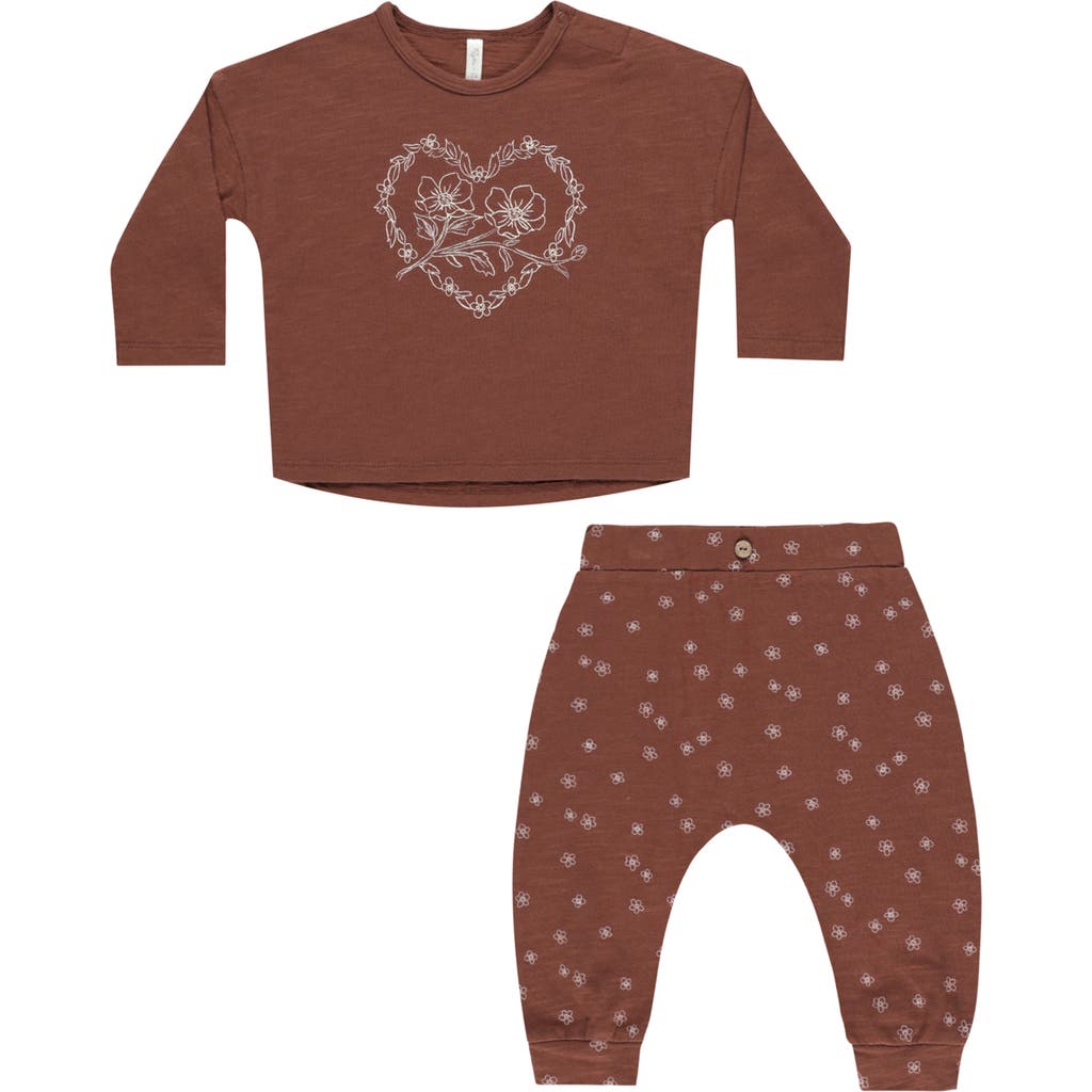 Rylee + Cru Babies' Relaxed Fit Cotton T-shirt & Sweatpants Set In Brown