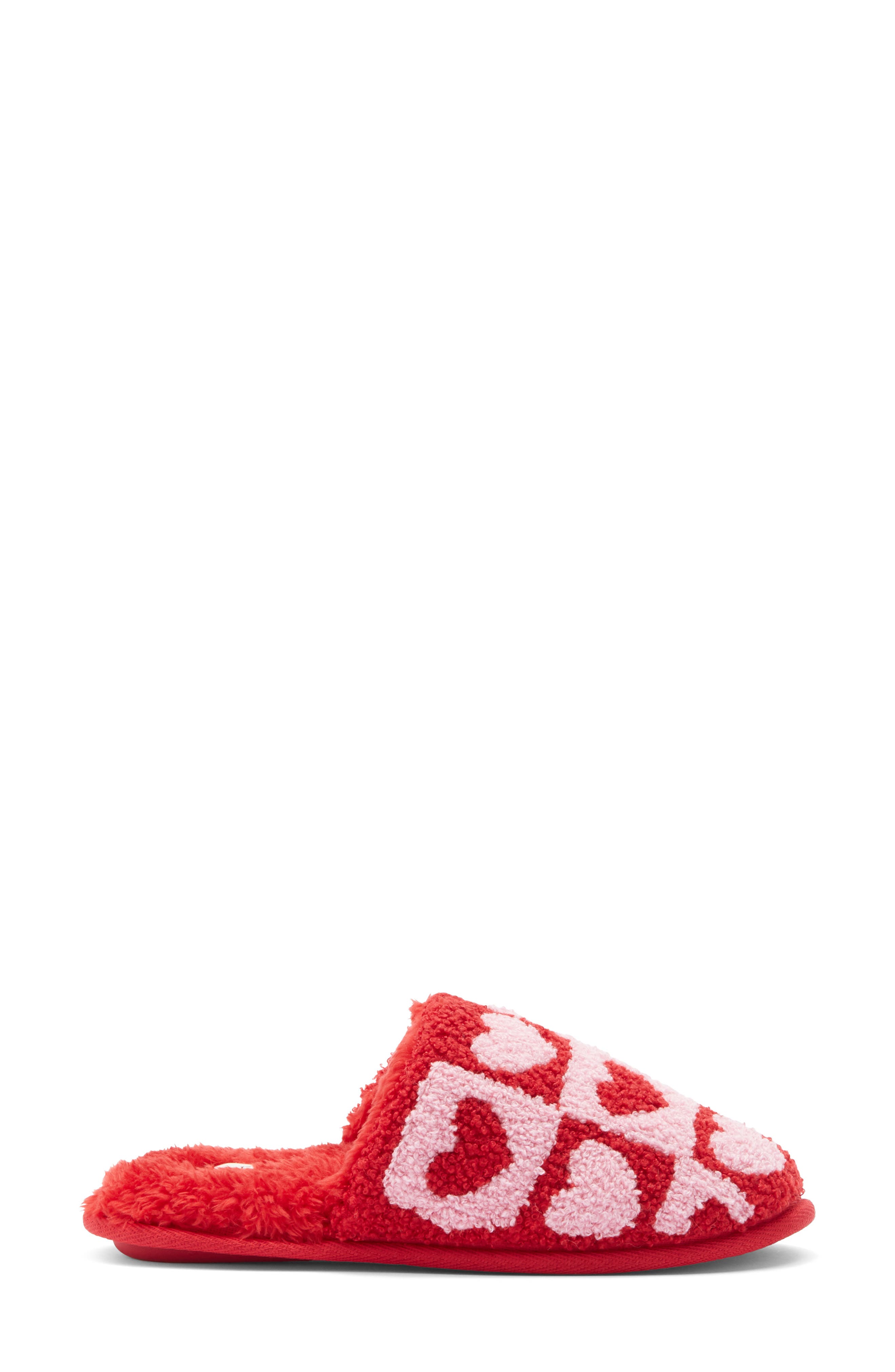 Honeydew Heart Checkerboard Scuff Slipper, Alternate, color, Red Pink