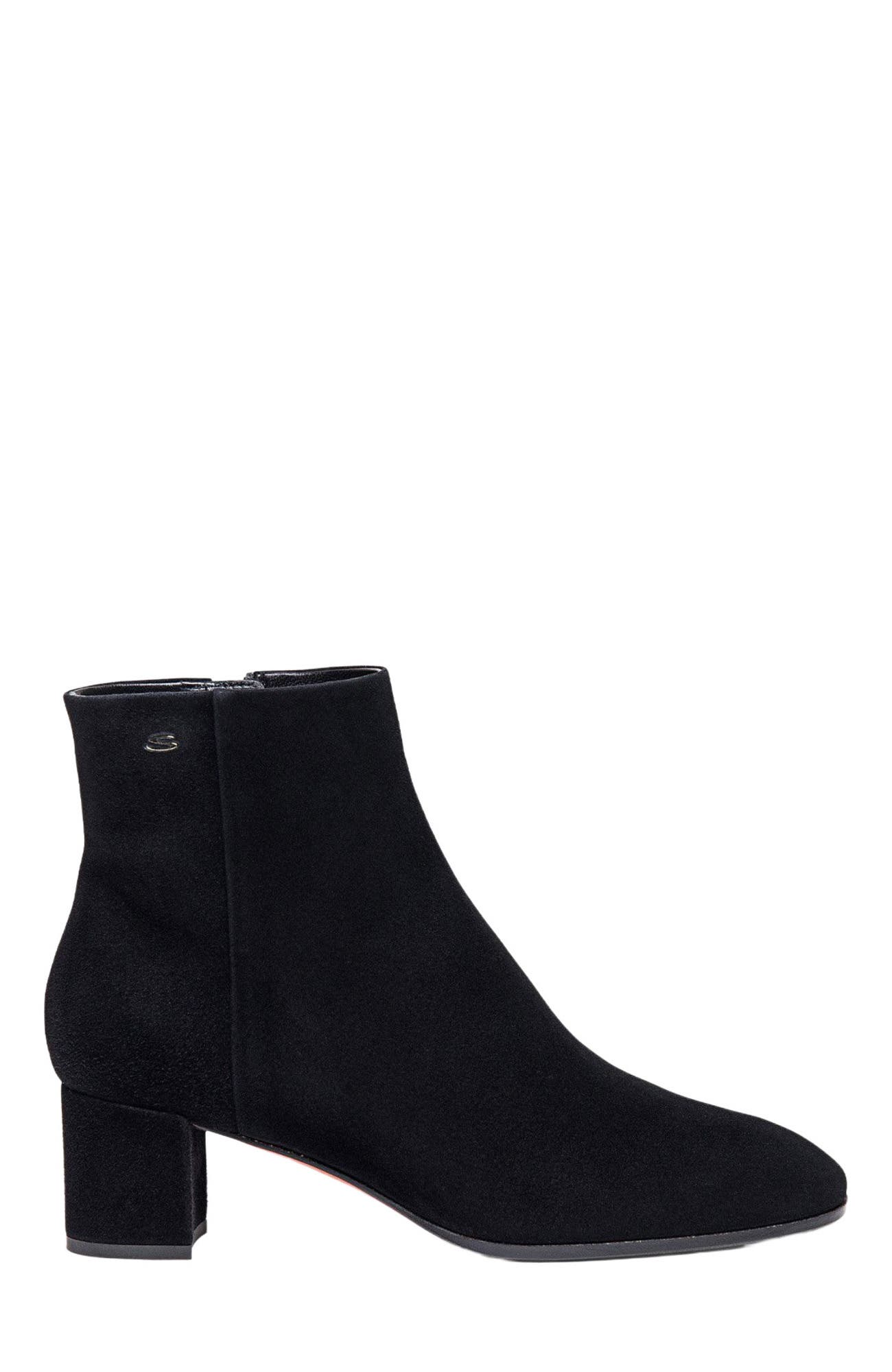 Santoni Women's suede mid-heel ankle boot, Alternate, color, Black