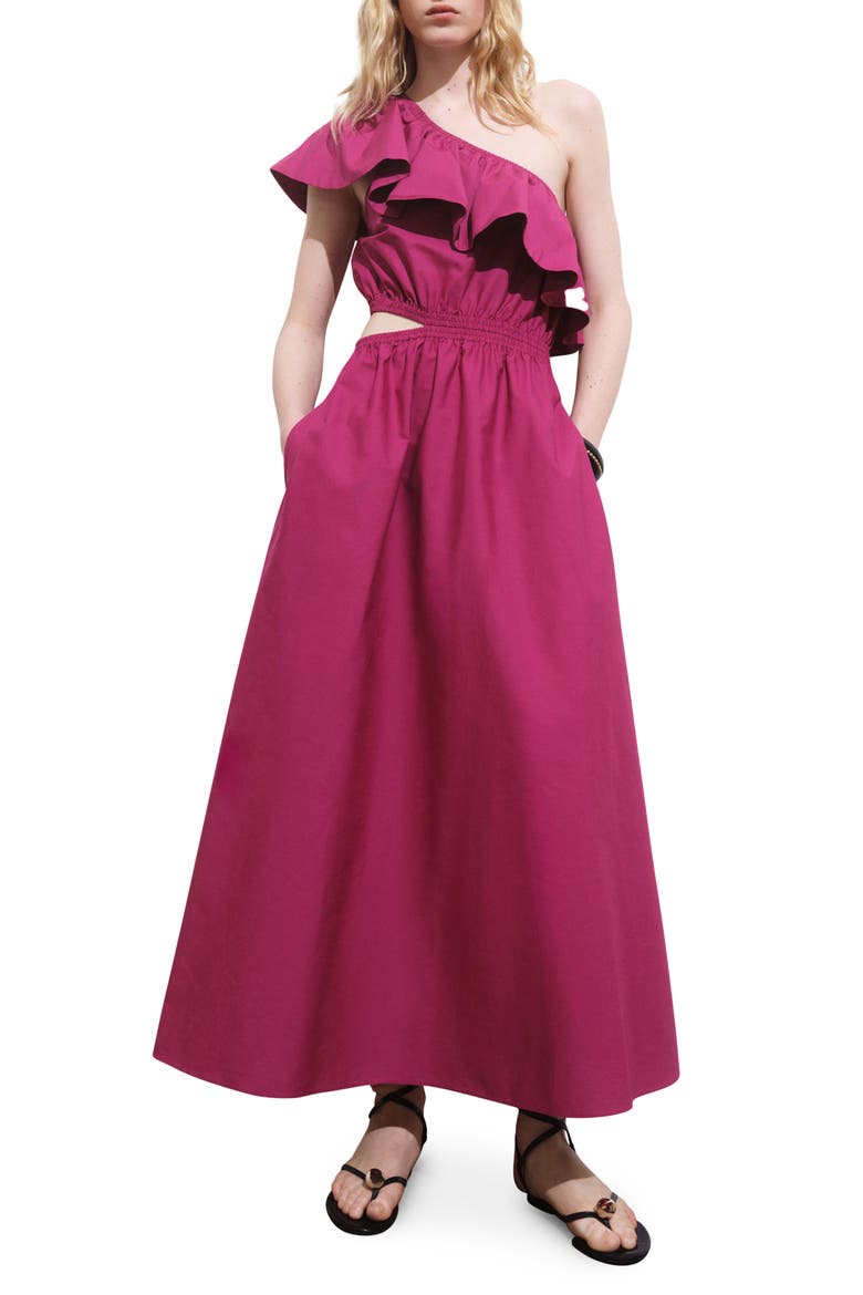 Asymmetric Cutout One-Shoulder Maxi Dress, Main, color, FUCHSIA