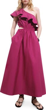 MANGO Asymmetric Cutout One-Shoulder Maxi Dress
