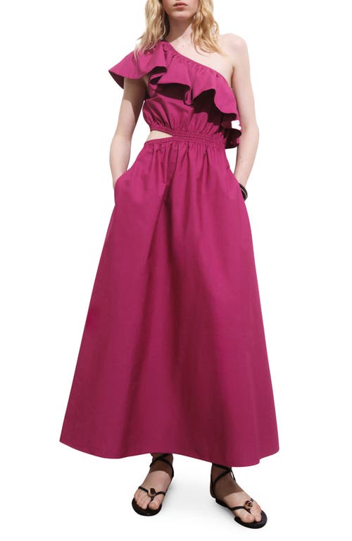 Mango Asymmetric Cutout One-shoulder Maxi Dress In Pink