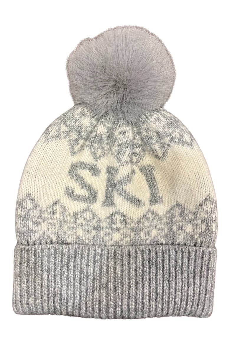 Faux Fur Pompom Ski Knit Beanie, Main, color, HEATHER GREY