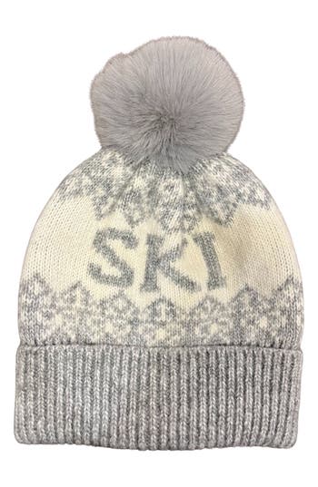 Marcus Adler Faux Fur Pompom Ski Knit Beanie In Gray