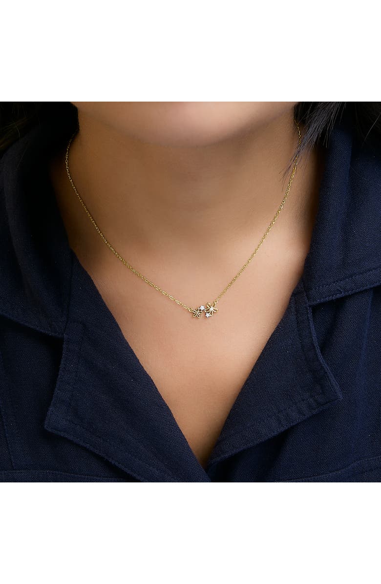 Haus of Brilliance 14K Yellow Gold Plated Sterling Silver Diamond Accent Floral Pendant Necklace, Alternate, color, Yellow Gold Over Silver