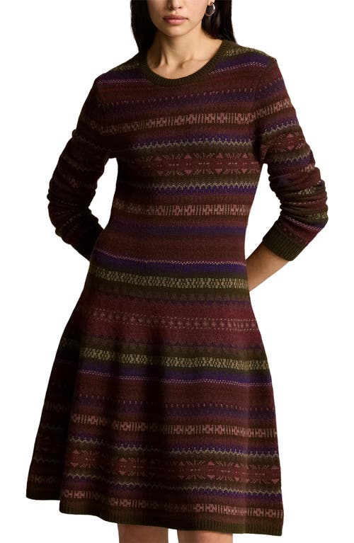 Ralph Lauren Fair Isle Long Sleeve Sweater Dress In Olive Multi