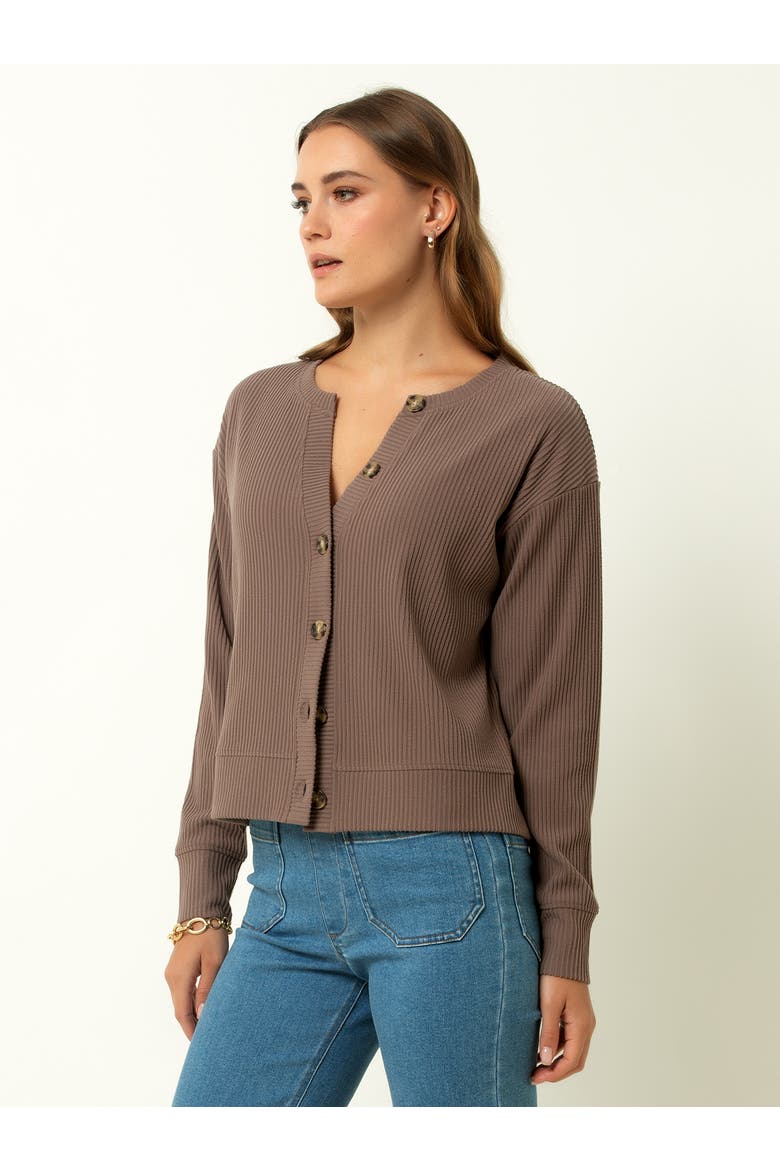 Ribbed V-Neck Cardigan, Alternate, color, Deep Taupe