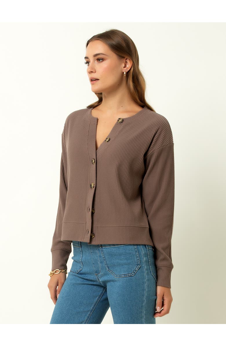 Single Stitch Ribbed V-Neck Cardigan, Alternate, color, Deep Taupe