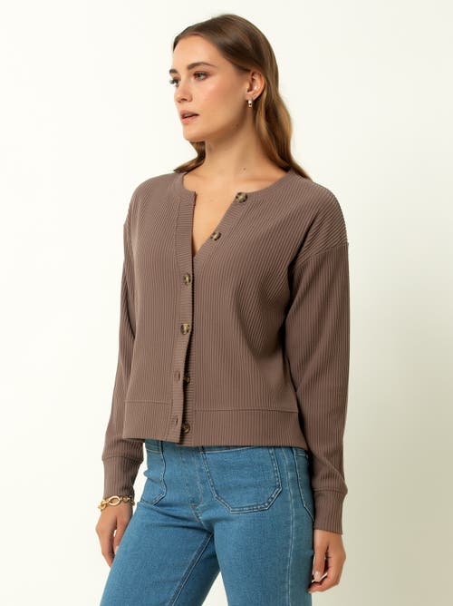 Single Stitch Ribbed V-neck Cardigan In Brown
