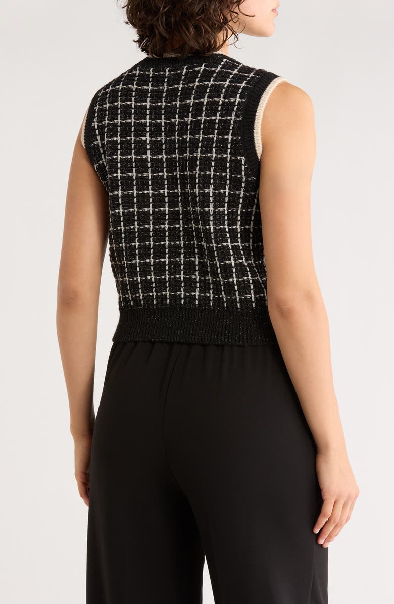 Ellen Tracy Plaid Stitch Vest, Alternate, color, Black Check