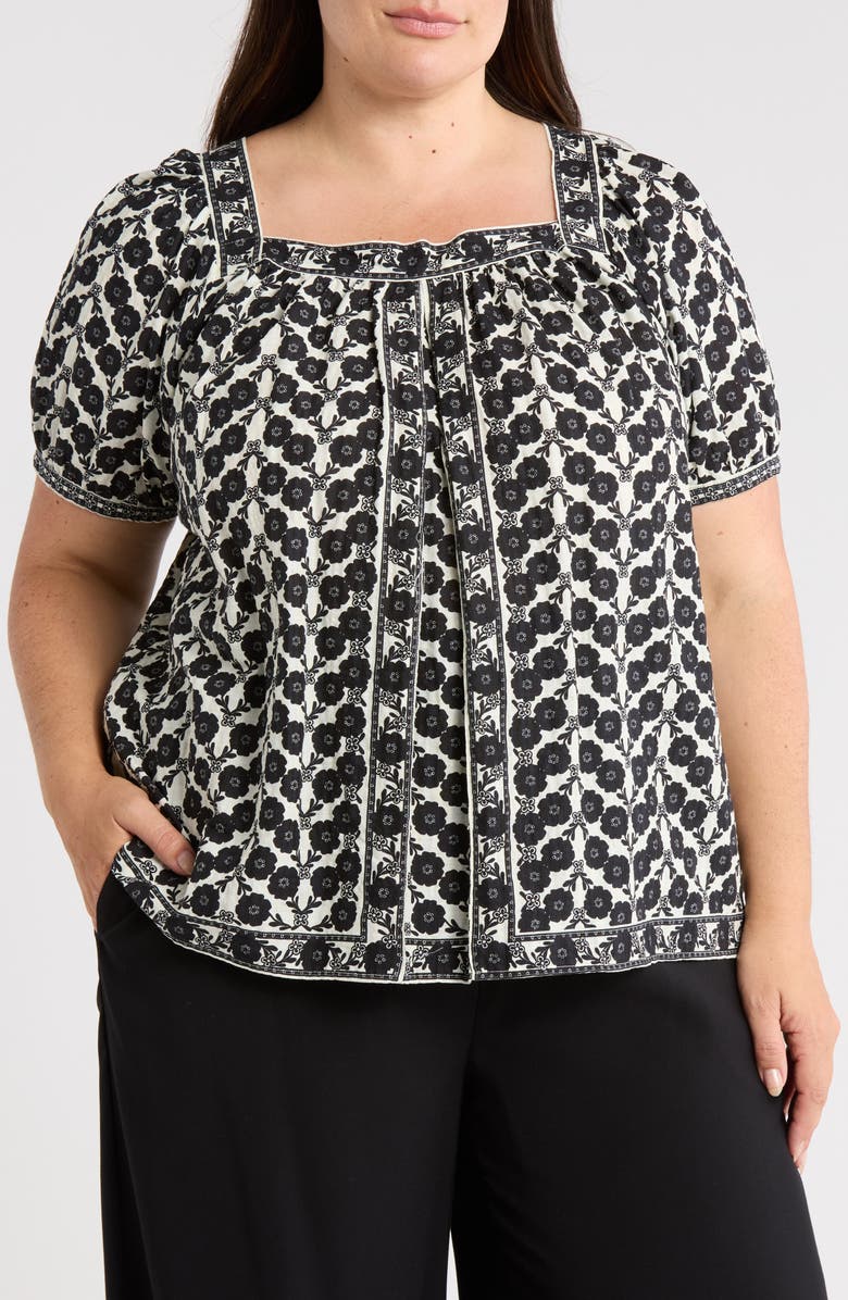 MAX STUDIO Square Neck Puff Sleeve Cotton Blend Top, Main, color, 