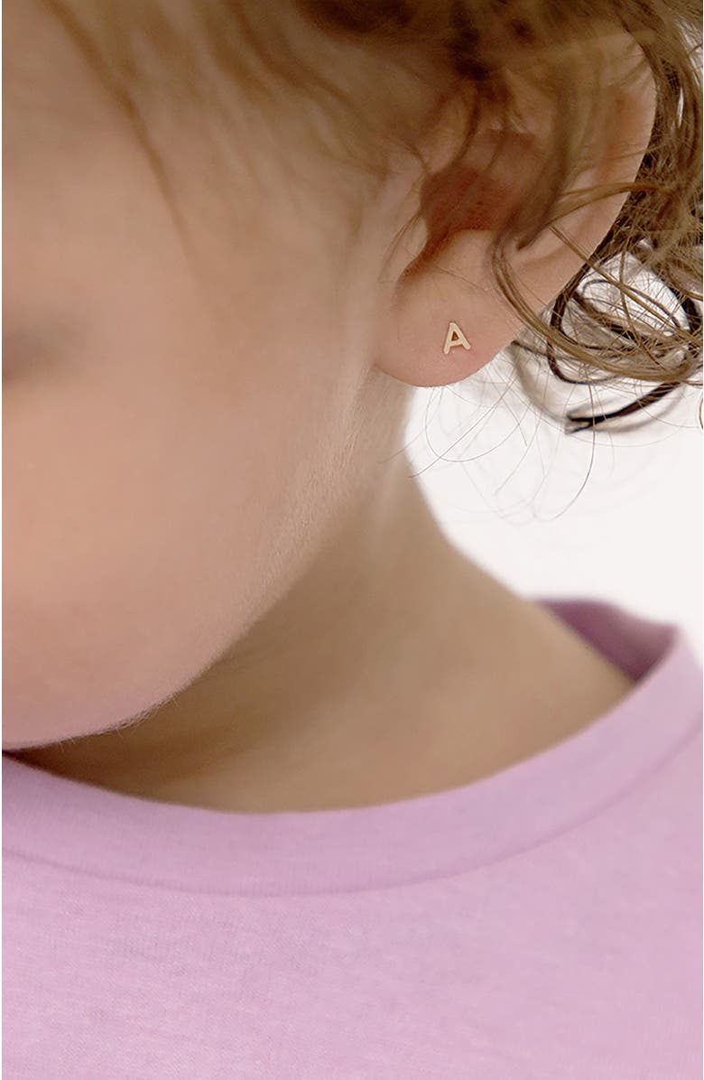 In Season Jewelry 14k Itsy Bitsy Initial Letter Earrings, Alternate, color, Letter F