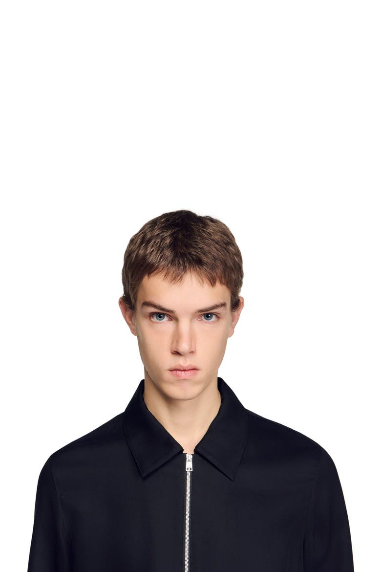 Loose-fit zip-up shirt, Alternate, color, Black