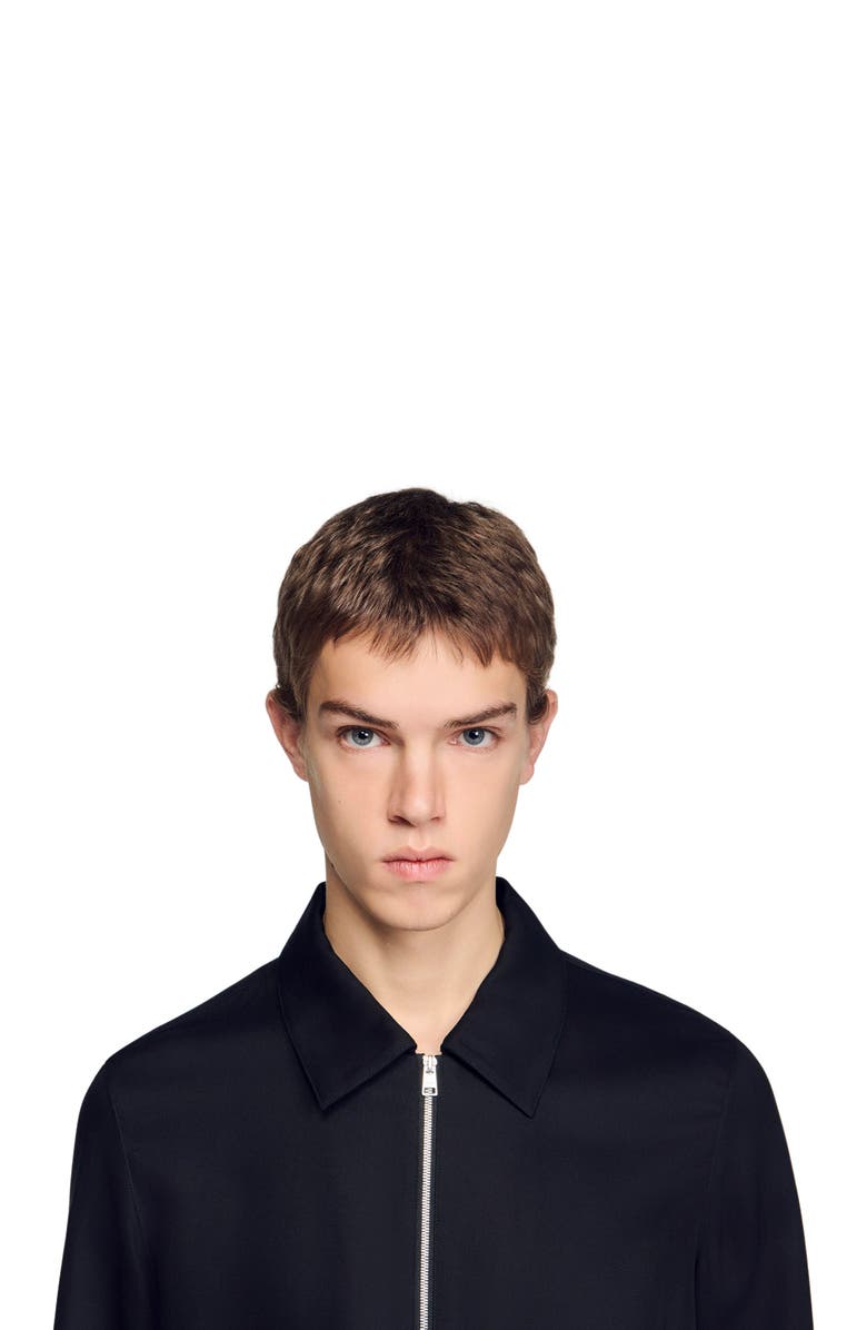 SANDRO Loose-fit zip-up shirt, Alternate, color, Black