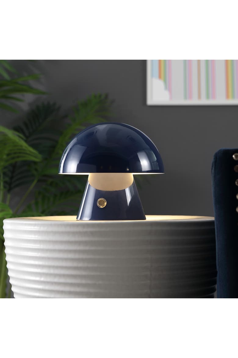 Porcini Contemporary Bohemian Rechargeable/Cordless Iron Integrated Portable LED Mushroom Table Lamp, Alternate, color, Navy