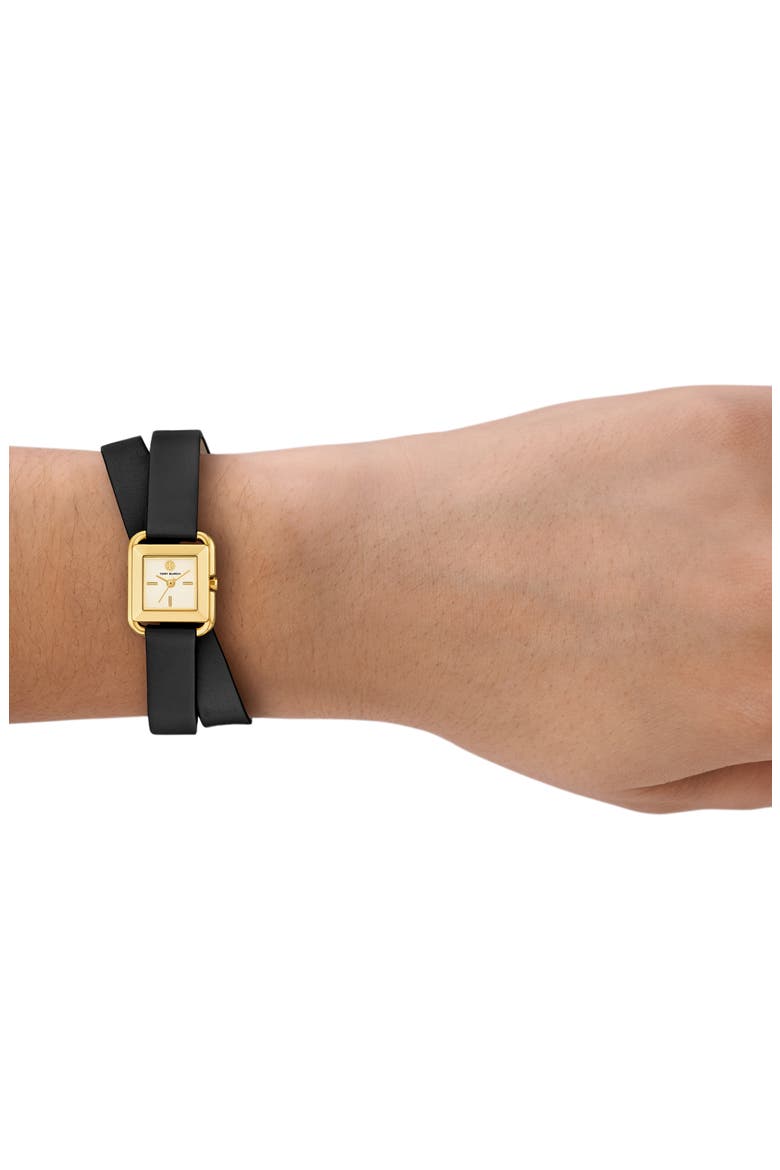 The Small Kira Double Wrap Leather Strap Watch, 18mm, Alternate, color, BLACK