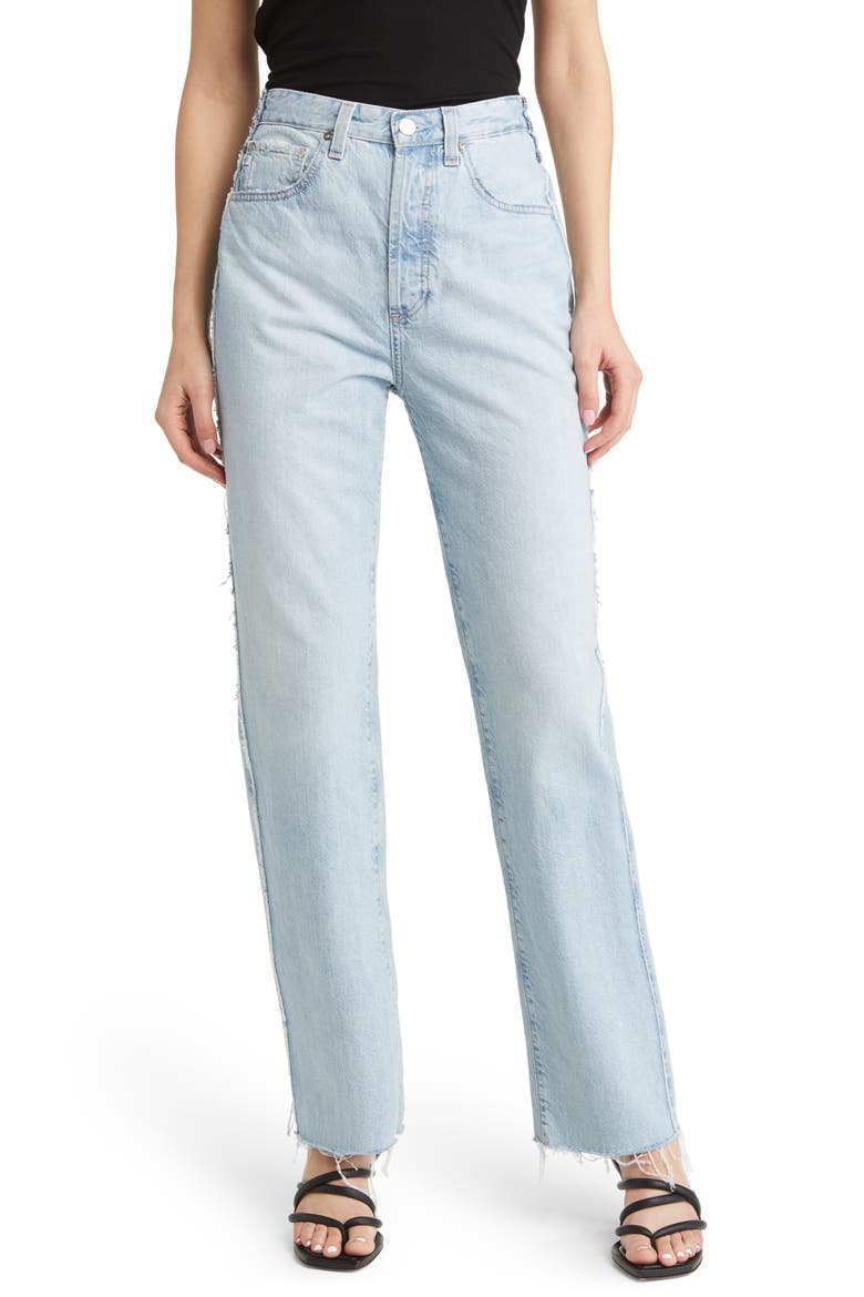 Clove Rework High Waist Raw Edge Relaxed Straight Leg Jeans, Main, color, BLINDSIDED
