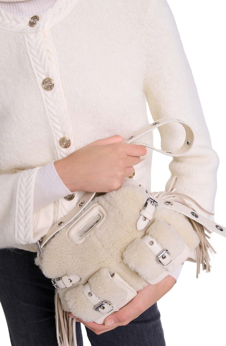 maje Miss M Mini faux fur cargo bag, Alternate, color,