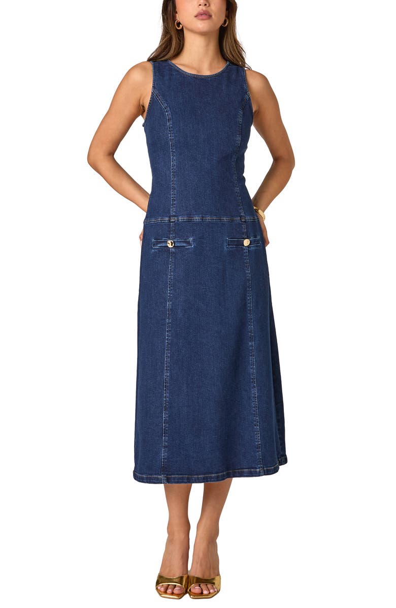 Endless Rose Sleeveless Denim Midi Dress, Alternate, color, Denim