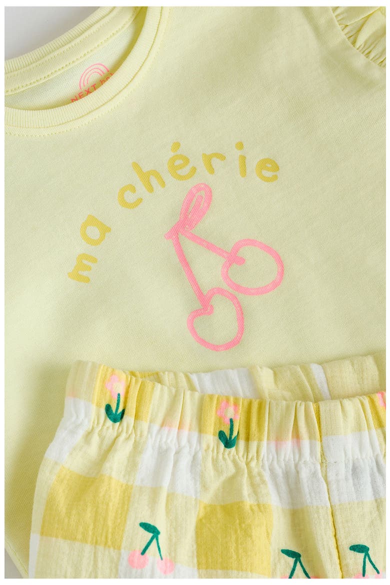 Ma Cherie Graphic Cotton T-Shirt & Gingham Pants Set, Alternate, color, YELLOW