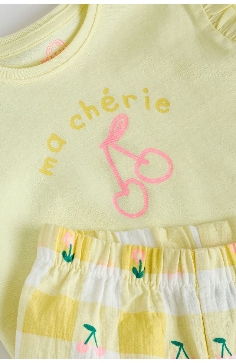 NEXT Ma Cherie Graphic Cotton T-Shirt & Gingham Pants Set, Alternate, color, Yellow