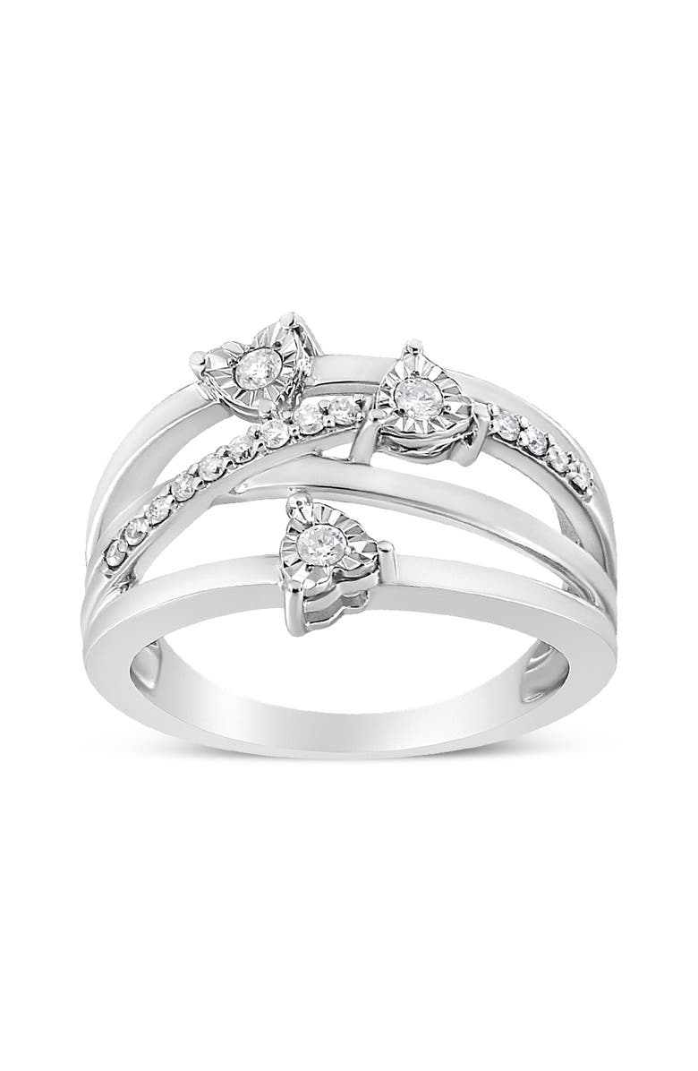 Haus of Brilliance Silver 1/5 Cttw Miracle-Set Diamond Heart Cross-Over Bypass Ring, Main, color, Silver