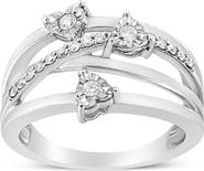 Haus of Brilliance Silver 1/5 Cttw Miracle-Set Diamond Heart Cross-Over Bypass Ring