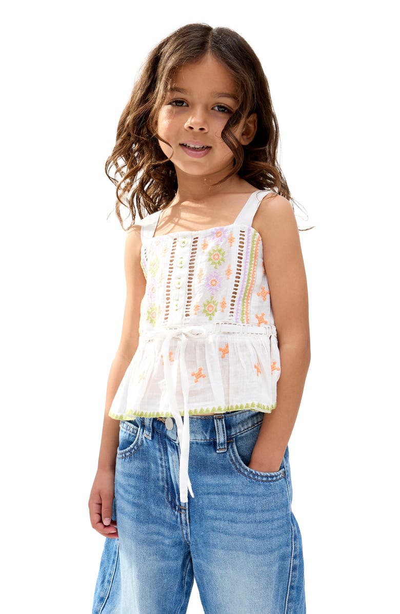 Raffya Kids Penny Lace Insert All Over Embroidered Cami, Alternate, color, Ecru
