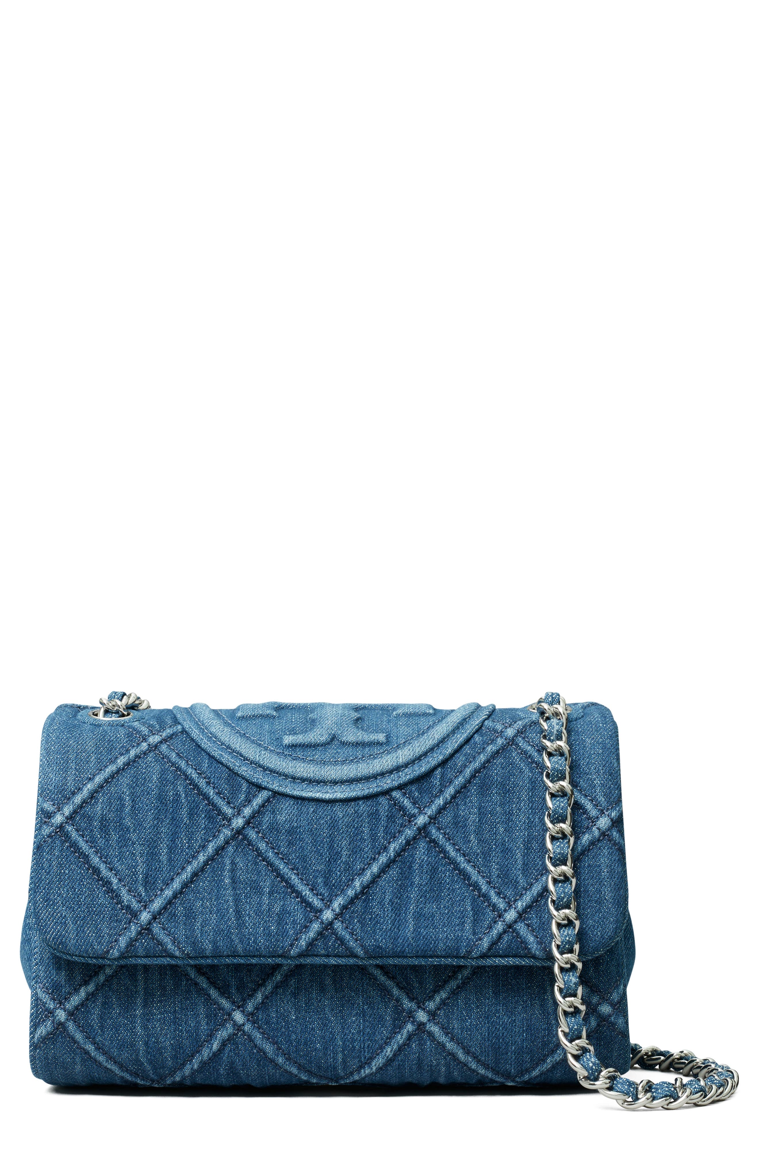 Tory Burch Small Fleming Soft Denim Convertible Shoulder Bag, Main, color, 