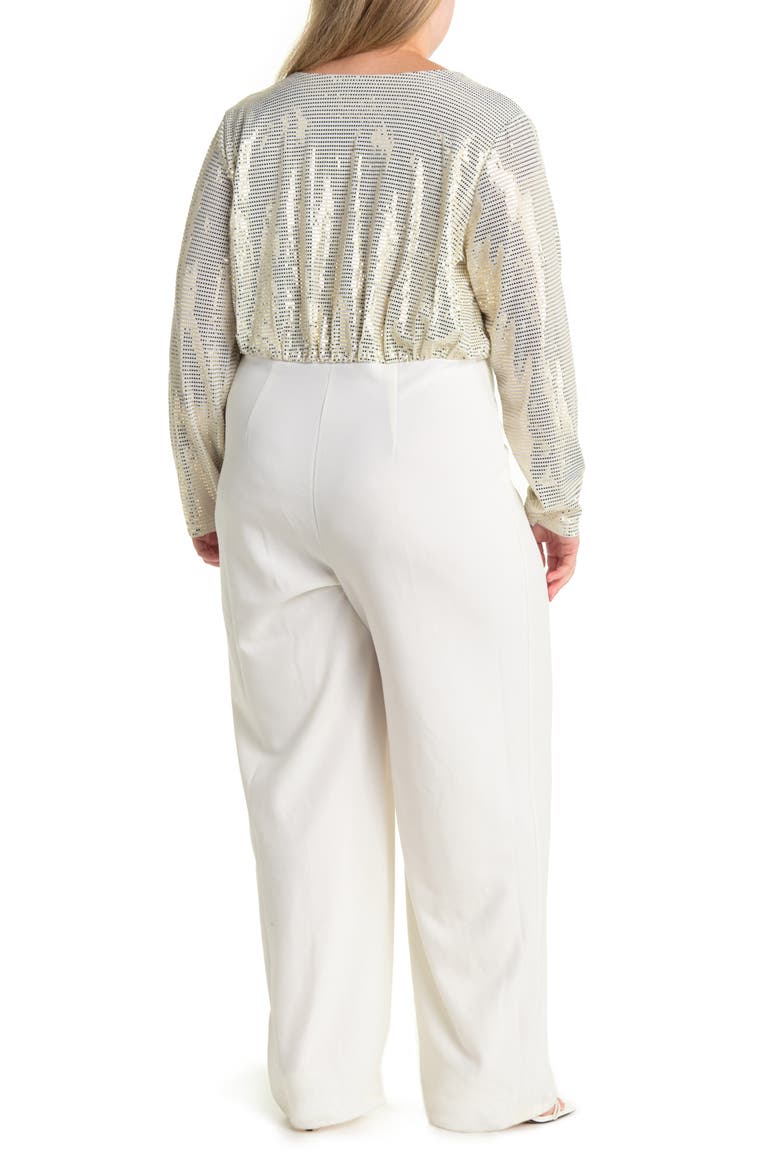 Sandra Dico Dot Sequin Long Sleeve Jumpsuit, Alternate, color, GARDENIA