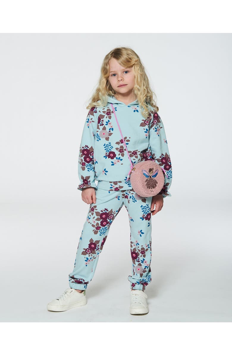 Deux par Deux Girl's Fleece Sweatpants Light Blue Printed Big Flowers, Alternate, color, 