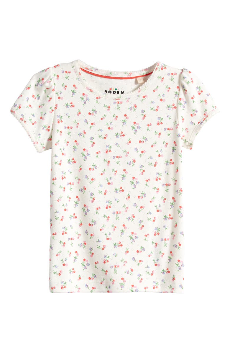 Mini Boden Kids' Cherry Print Pointelle Cotton T-Shirt, Main, color, Ivory Little Cherries