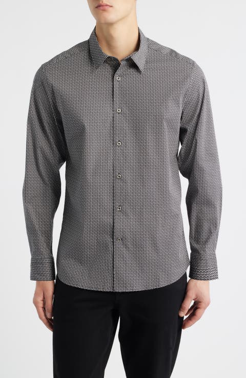 Oakley Trim Fit Microgeometric Print Stretch Cotton Button-Up Shirt
