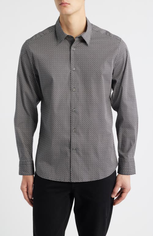 James Campbell Oakley Trim Fit Microgeometric Print Stretch Cotton Button-Up Shirt in Black  product