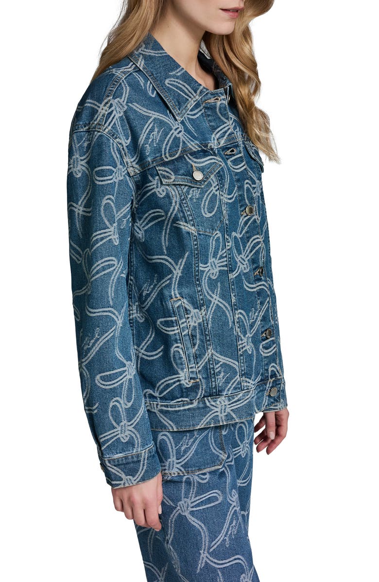 KARL LAGERFELD PARIS Bow Denim Jacket, Alternate, color, Medium Indigo