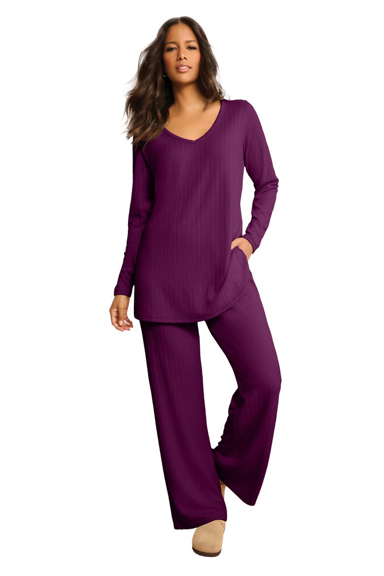 Brushed Rib Pant Set, Main, color, DARK BERRY
