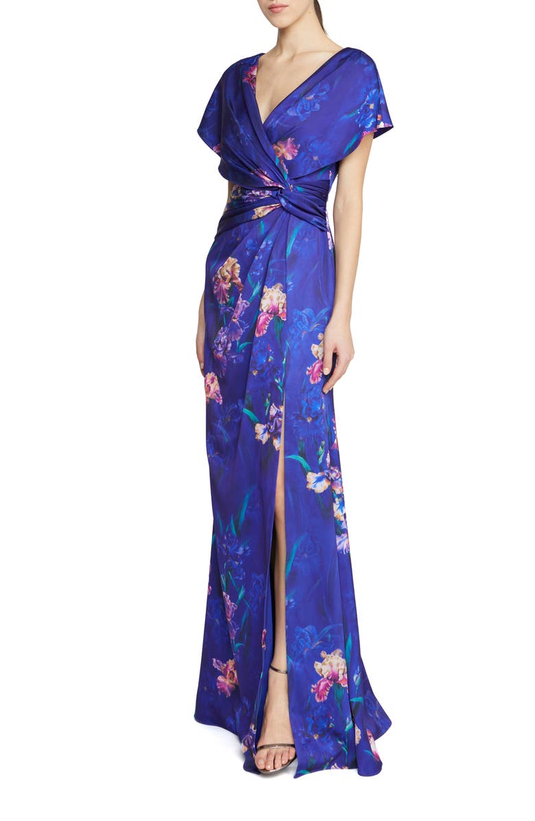 Theia Angelina Floral Print Faux Wrap Gown, Alternate, color, 